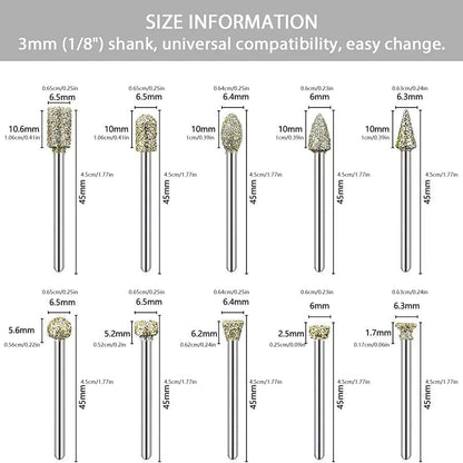 For Rotary Tool Grinding Heads 20pcs 3mm Diamond Burr Set for Carving Engraving
