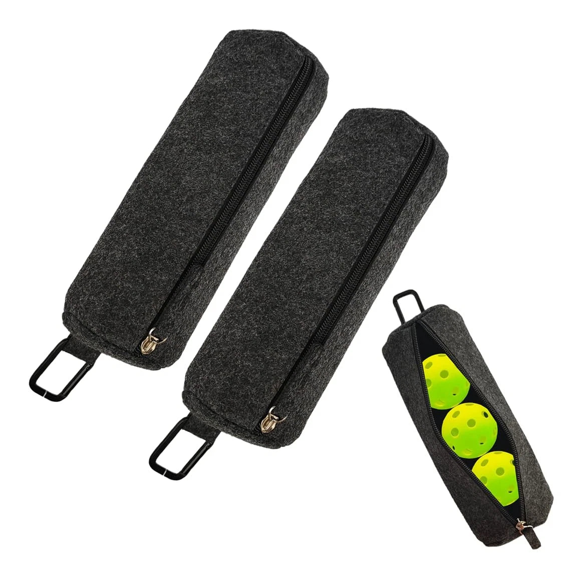 nsgglecher 2Pcs Pickleballs Holder Bag with Metal Hook, Small to Medium, Grey