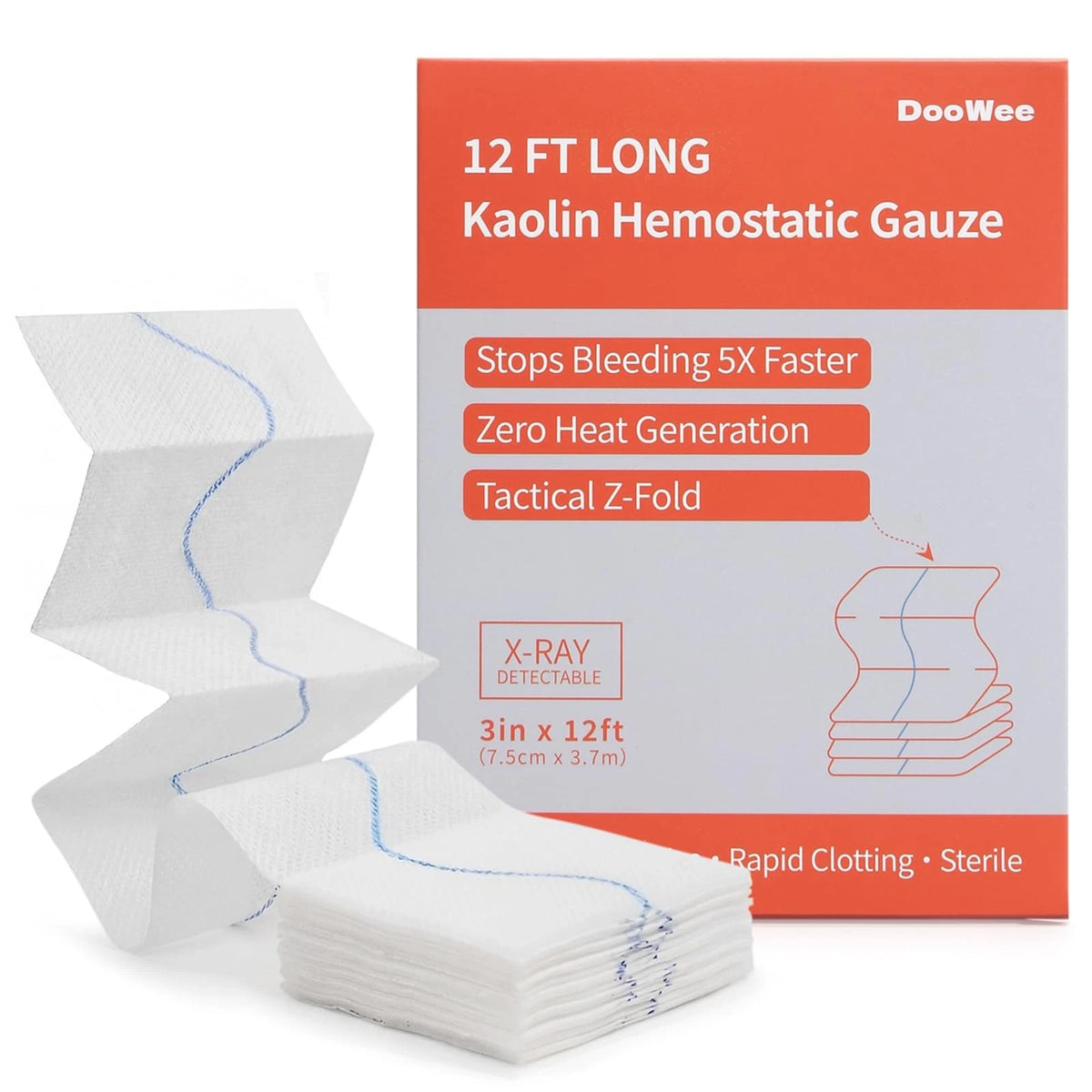 DooWee Kaolin Hemostatic Gauze – Advanced Z-Fold Combat Pack of 1, White
