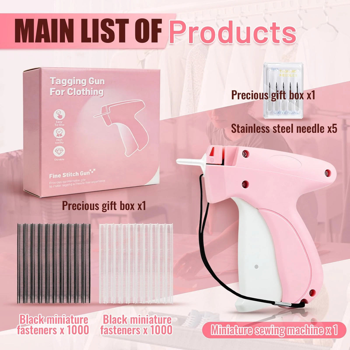 Stitch Gun for Clothes - Handheld Quick Clothing Fixer Pink White