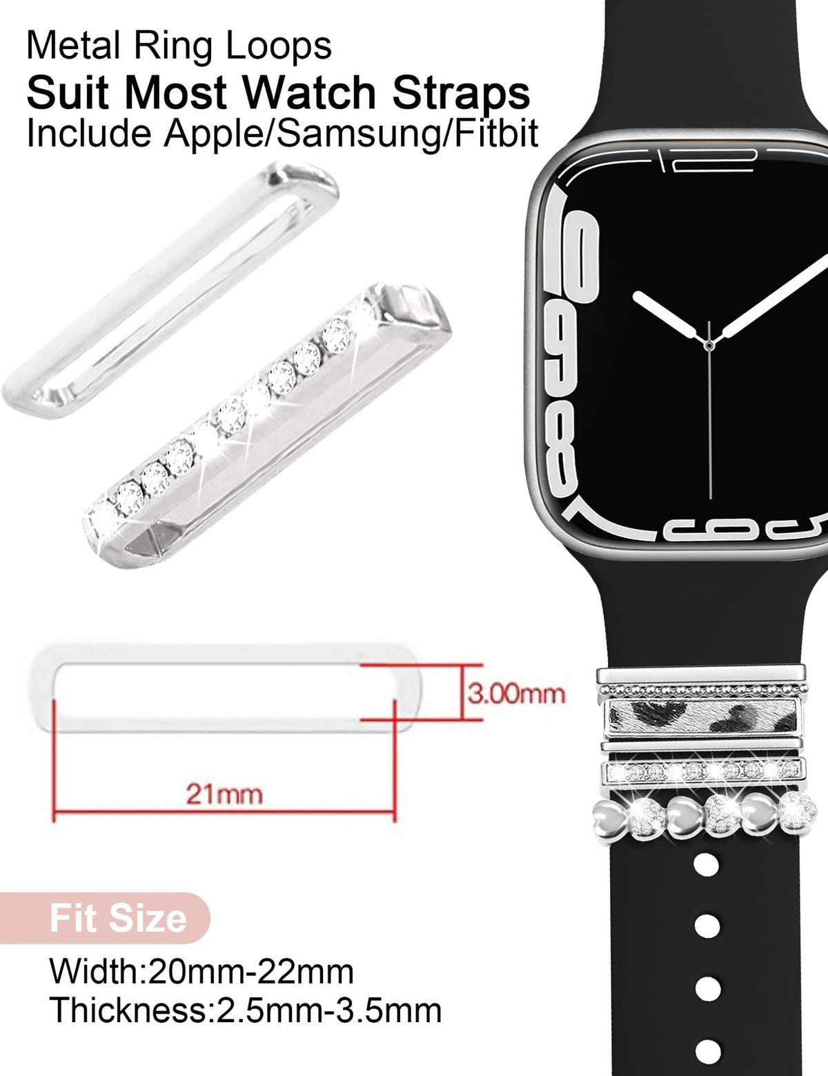 JR.DM 13 Pieces Sliver Watch Band Charms with 10-Pcs 42mm x 3mm, A-Silver