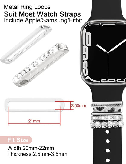 JR.DM 13 Pieces Sliver Watch Band Charms with 10-Pcs 42mm x 3mm, A-Silver