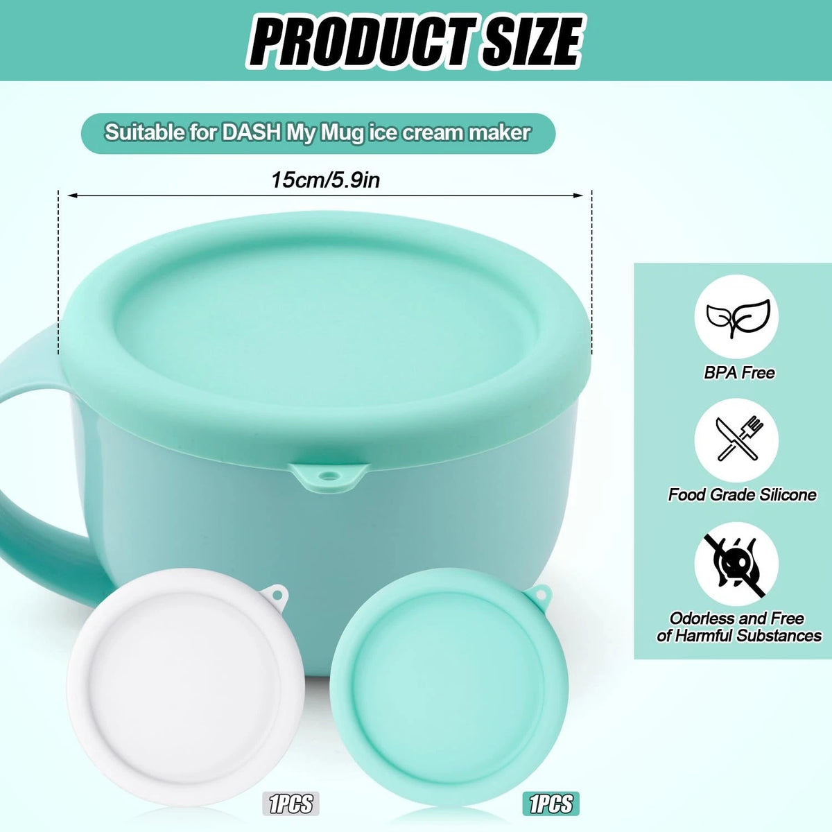 2pcs Silicone Lid for Dash My Mug as shown in the picture, Light Green, White