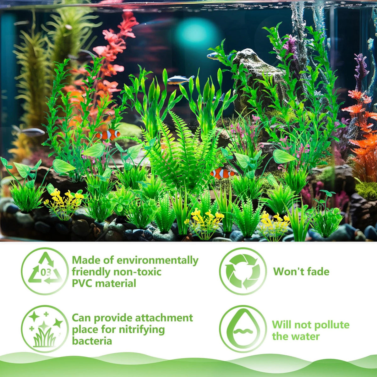 Ameliade Aquarium Artificial Green Plastic Plants Decorations 26 Tall,