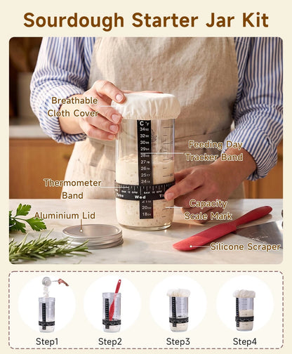 Complete Sourdough Starter Kit with Jar Round & Natural & Oval Basket