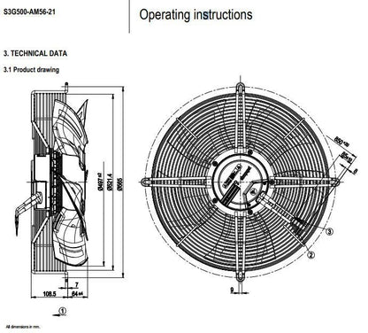 ebmpapst S3G500-AM56-21 axial fan 230V 1420RPM 750W IP54 Cooling fan