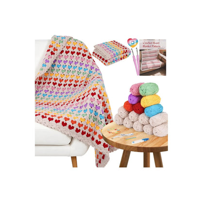 Arborthread Blanket Crochet Kit for Beginners, Heart Rainbow