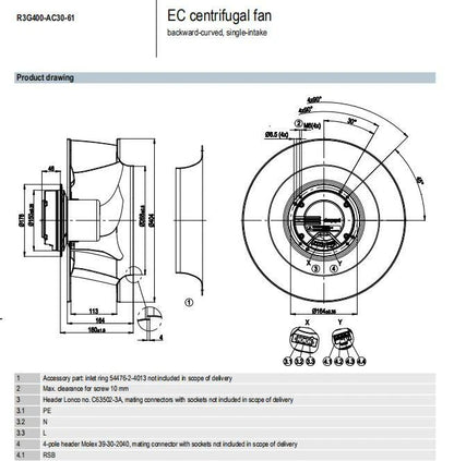 Ebmpapst R3G400-AC30-61 M3G084-FA 230V 380W FFU Cooling Fan with Speed control