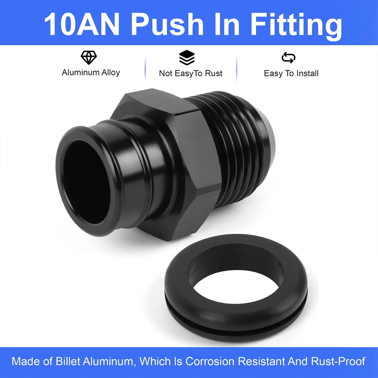 ‌10AN Aluminum Push fit Valve Cover Grommet for GM LS Engines - Black