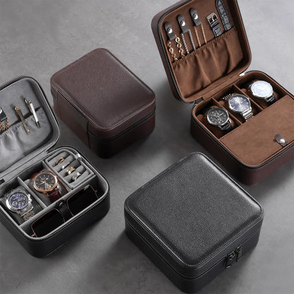 ProCase Travel Watch Case, 3 Slots PU Leather Mens Jewelry Box, 3-Slot, Black