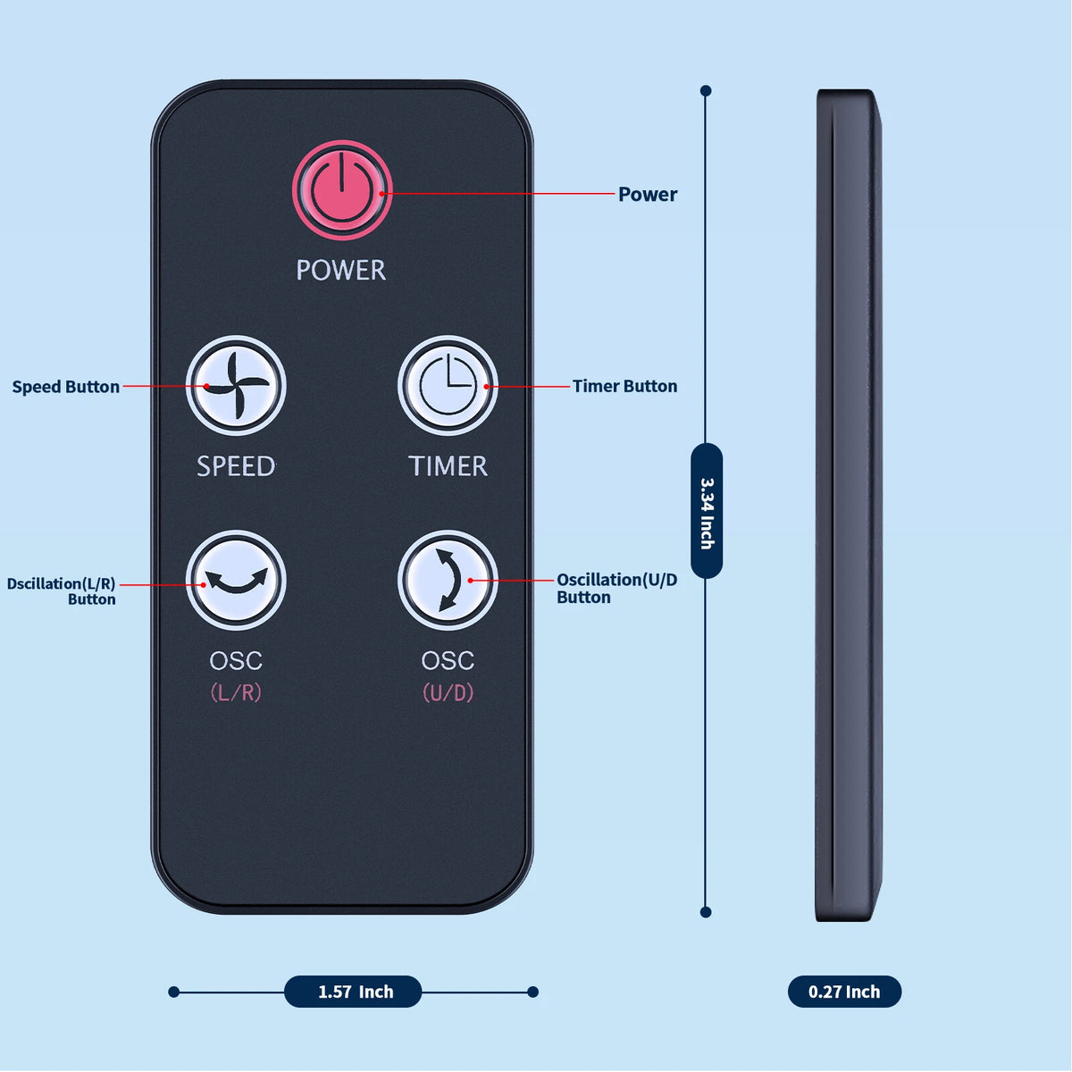 Remote Control For Ozeri OZF6 Brezza III Dual Oscillating High Velocity Desk Fan