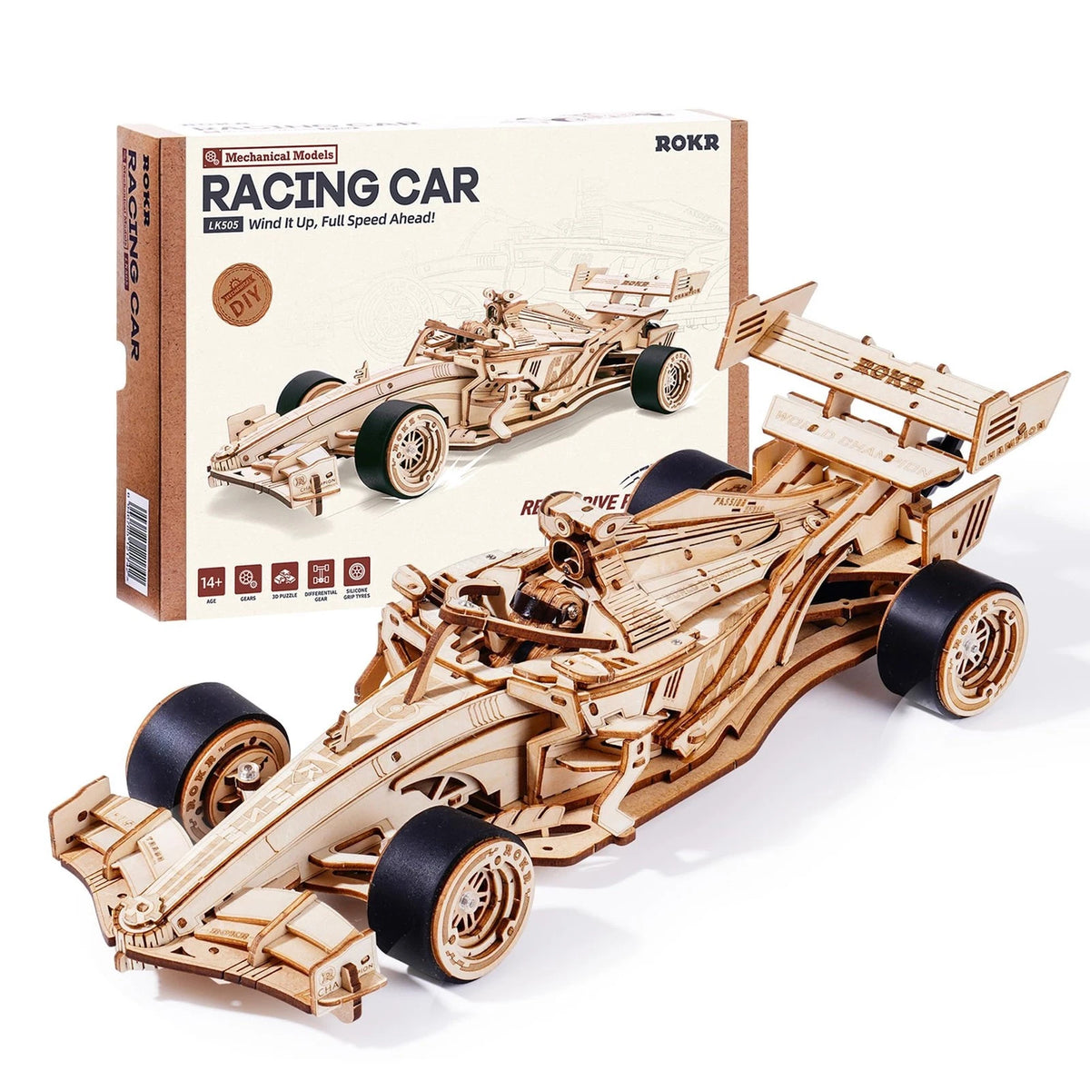 ROKR 3D Wooden Puzzle 1:18 Scale Formula Racing Cars for Adults, 5 Medium