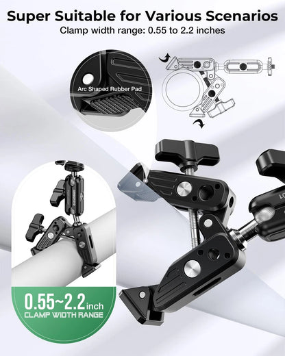 Super Clamp Camera Mount, 360° Dual Ballhead Magic Arm, 1/4"-20 & Black