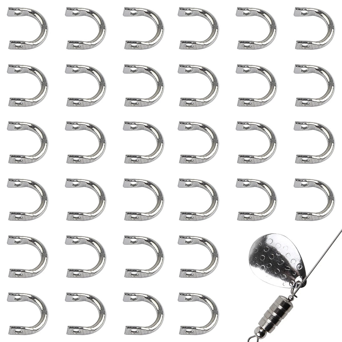 Fishing Clevis Easy Spin U-Shaped Brass Links, Small, Silver-120pcs