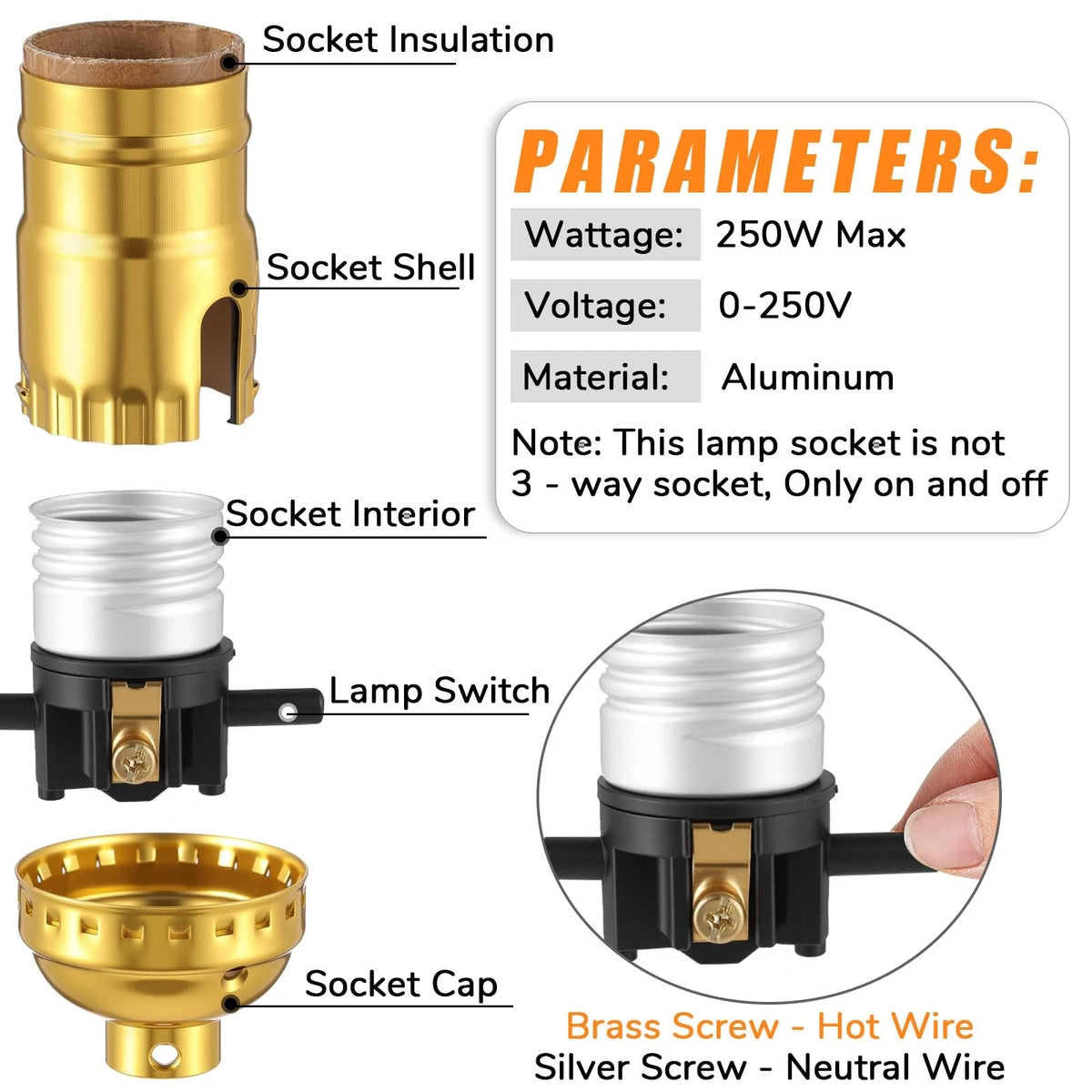 Saysurey 2 Pack UL Listed Lamp Socket with Push On/Off, E26 Threaded Gold