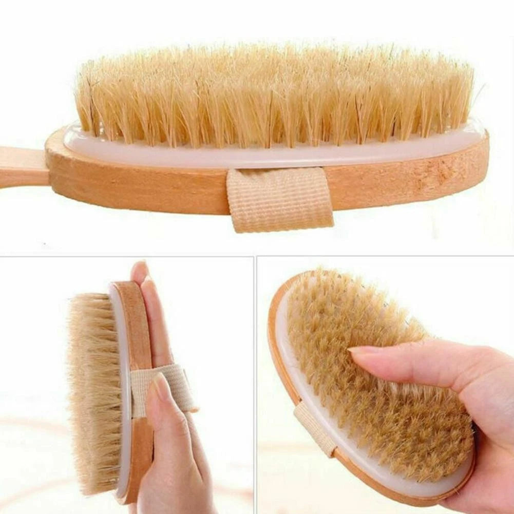 Durable Natural Long-Handled Bath Shower Body Back Dry Skin Spa Scrubber Brush A
