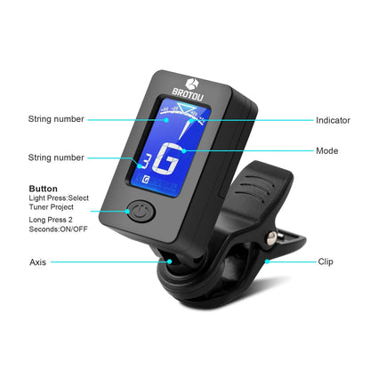 BROTOU Guitar Tuner Clip-On Digital JT-01 Tuner+Capo, Tuner+Cpao