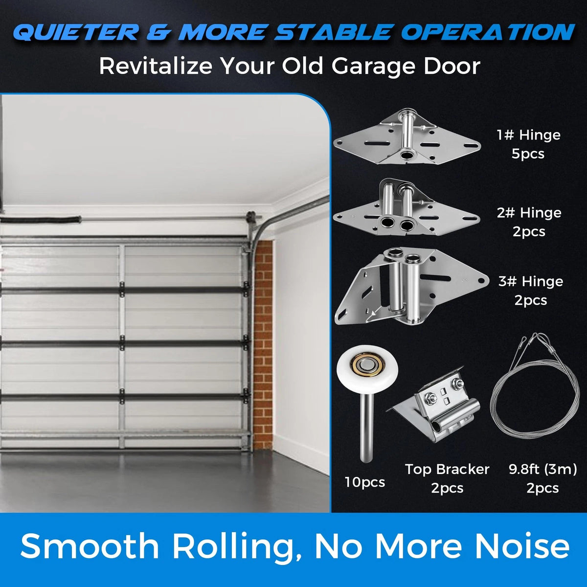 2026 Upgraded Garage Door Hardware Kit - 10 Nylon Rollers, 15 Hinges, 2 Top...