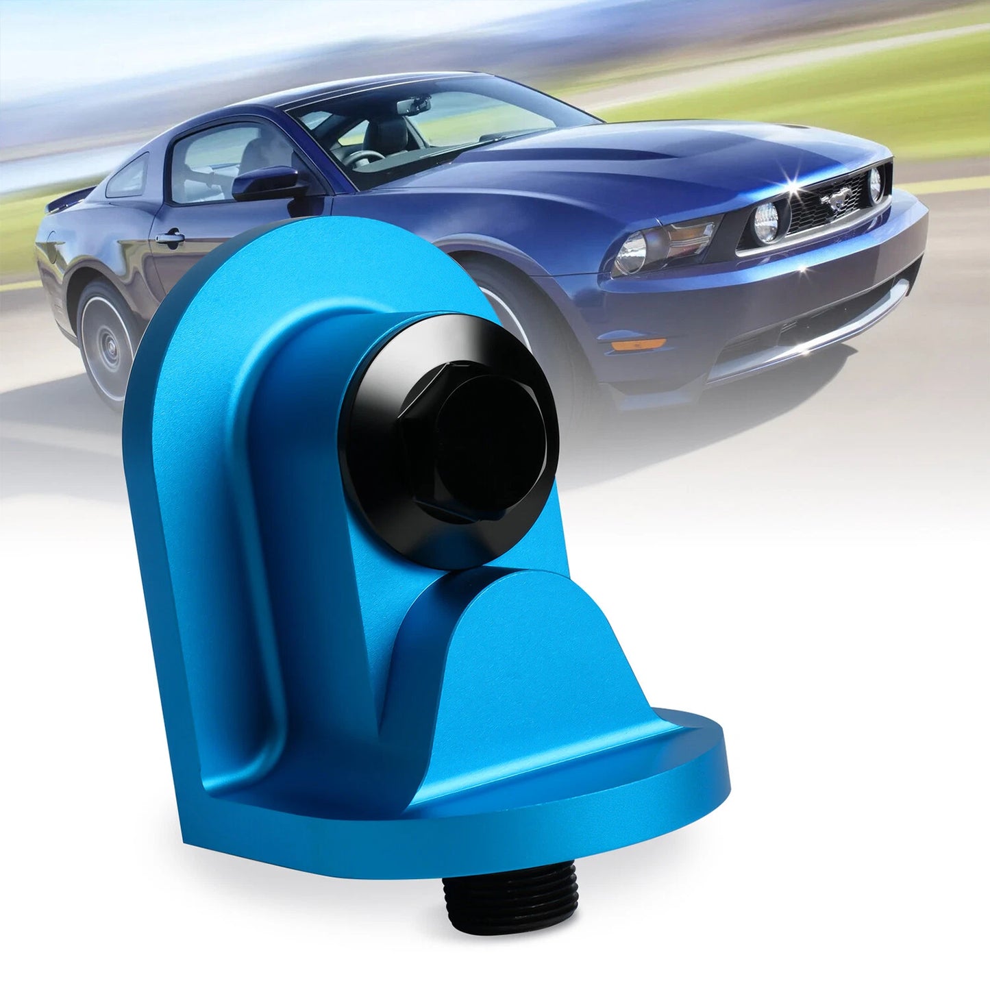 M-6880-B50 90 Degree Billet Oil Filter Adapter for 1965-1995 Ford Mustang Blue
