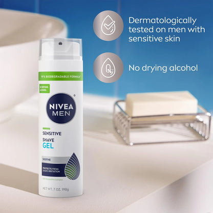NIVEA MEN Sensitive Shave Gel, Shaving Gel for Men 7 Ounce (Pack of 3), WHITE