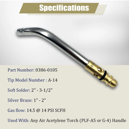 0386-0105 A-14 1/2" Torch Tips for G-4 or PLF-A5 Handles, Soft Solder 2 to...