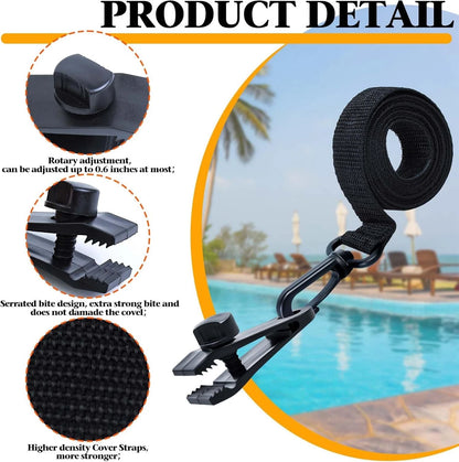 30Pcs Upgraded Pool Solar Cover Reel Straps 30 PCS, black