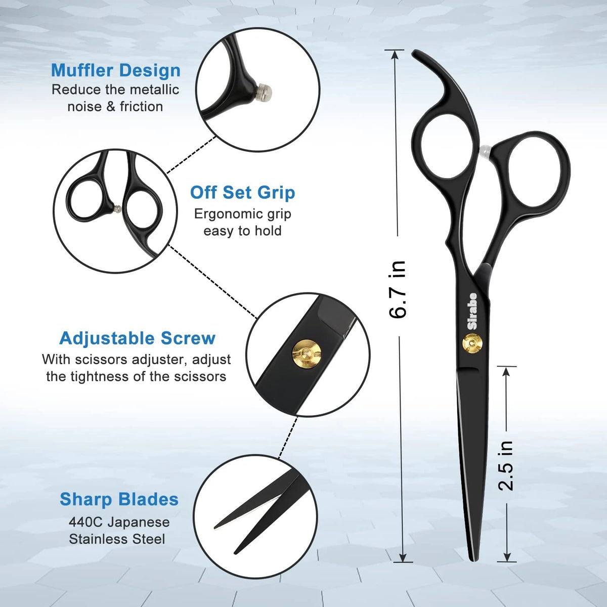 Sirabe 10 PCS Hair Cutting Scissors Set, Professional 10 Piece Black