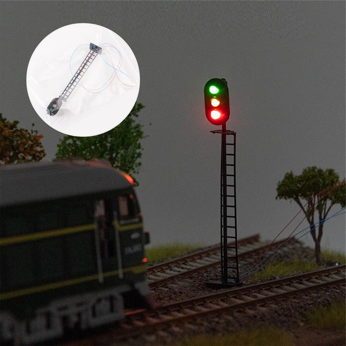 1:87 Scale Red Yellow Green Railway Signal Traffic Light Black Post With Ladder