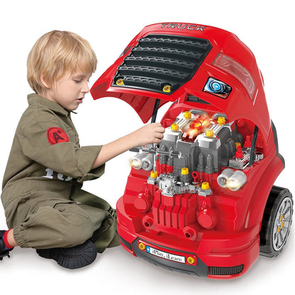 iPlay, iLearn Large Truck Engine Toy, Kids Mechanic Repair Set for big, Red