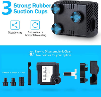 Fountain Pump, 80GPH(4W 300L/H) Submersible Water Durable Outdoor Black