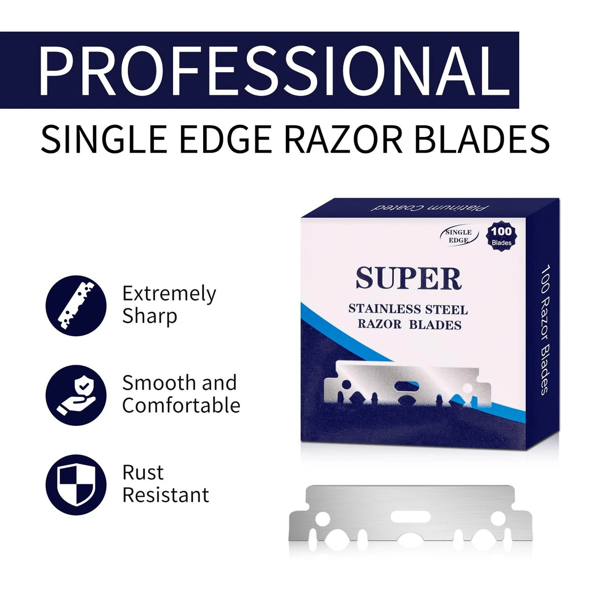 Razor Disposal Container + 500 Single Edge Blades, 4.2" x 3" x 3", Blue