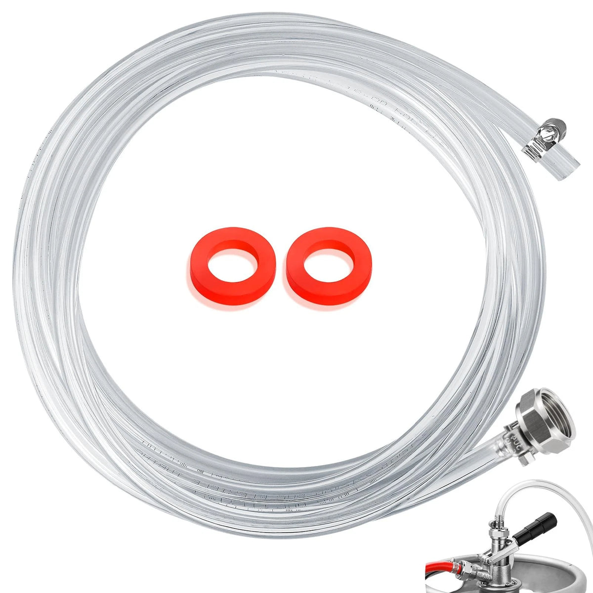 10ft Kegerator Beer Line Tubing 3/16" with Barb Fitting, Clear