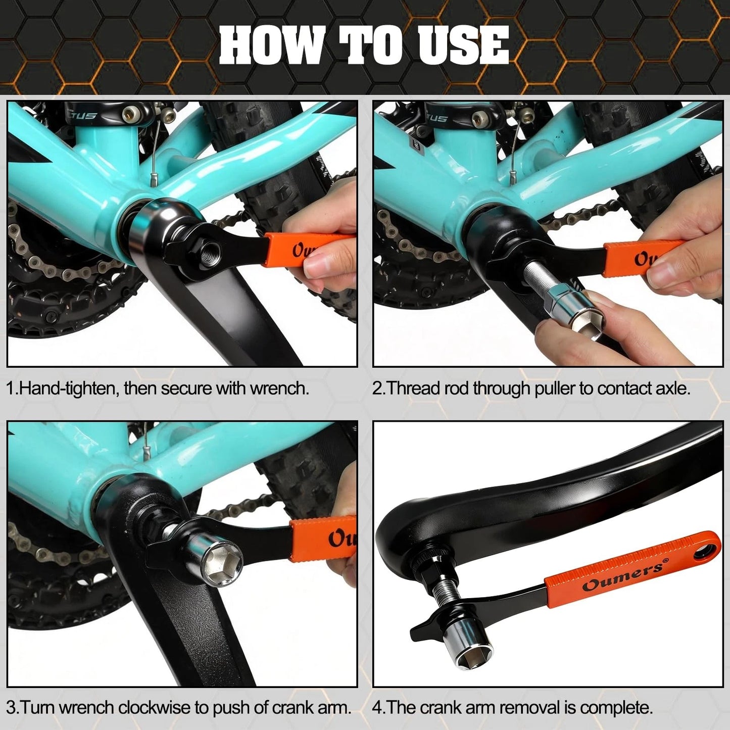 Oumers Bike Crank Extractor/Arm Remover and Bottom Bracket Large, Orange