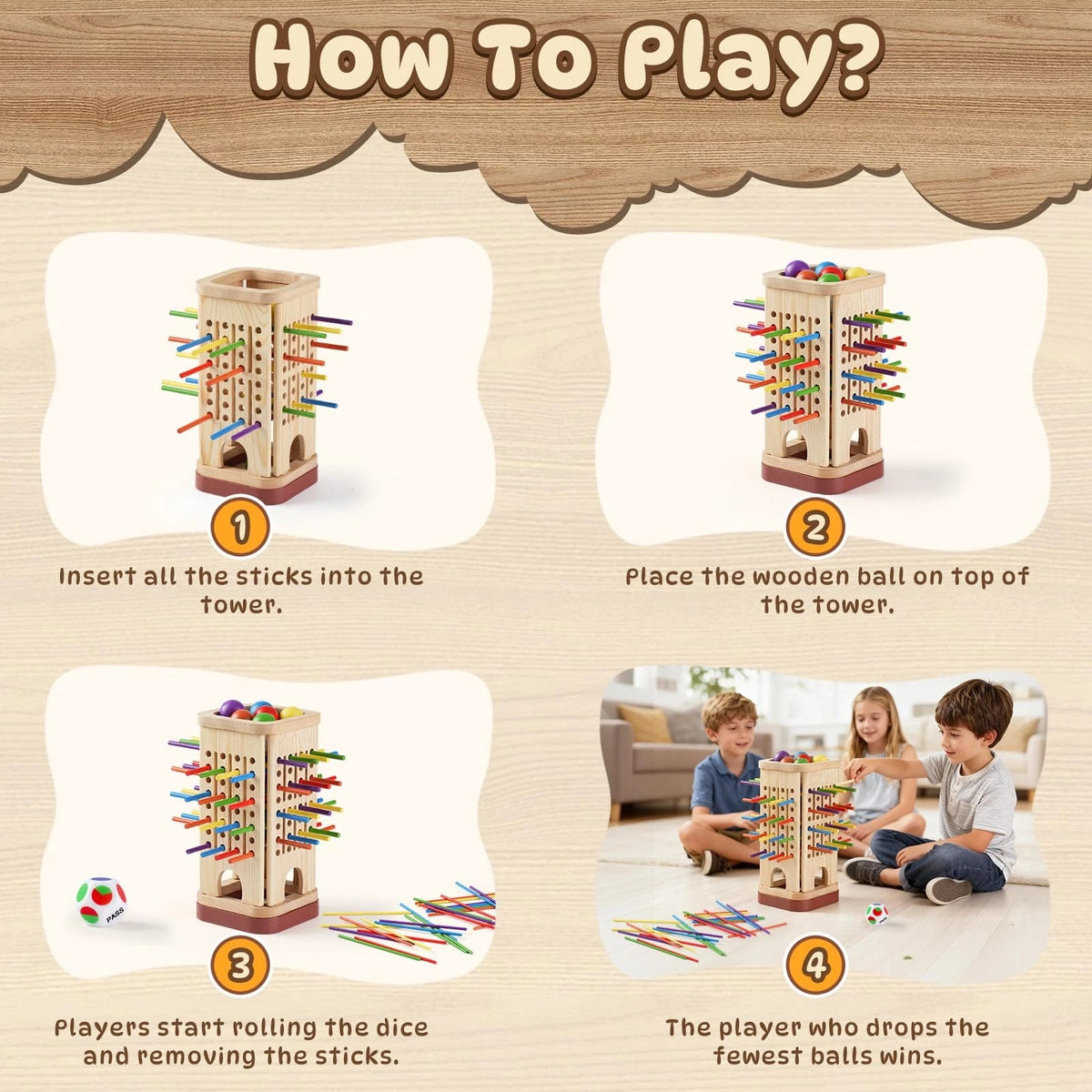Pinshoon Montessori Game Wooden Board Game, Multiplayer for Kids 8.3inch, Red