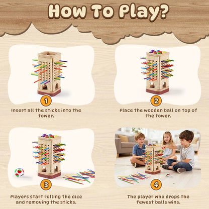 Pinshoon Montessori Game Wooden Board Game, Multiplayer for Kids 8.3inch, Red
