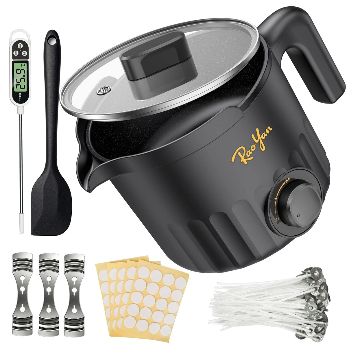 RAOYAN 1.5L Electric Wax Melter with Pouring Spout, Nonstick Large Black