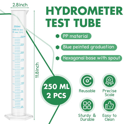 Affrolling 2 Pack 250ml Plastic Graduated Cylinder Hydrometer Test Tube...