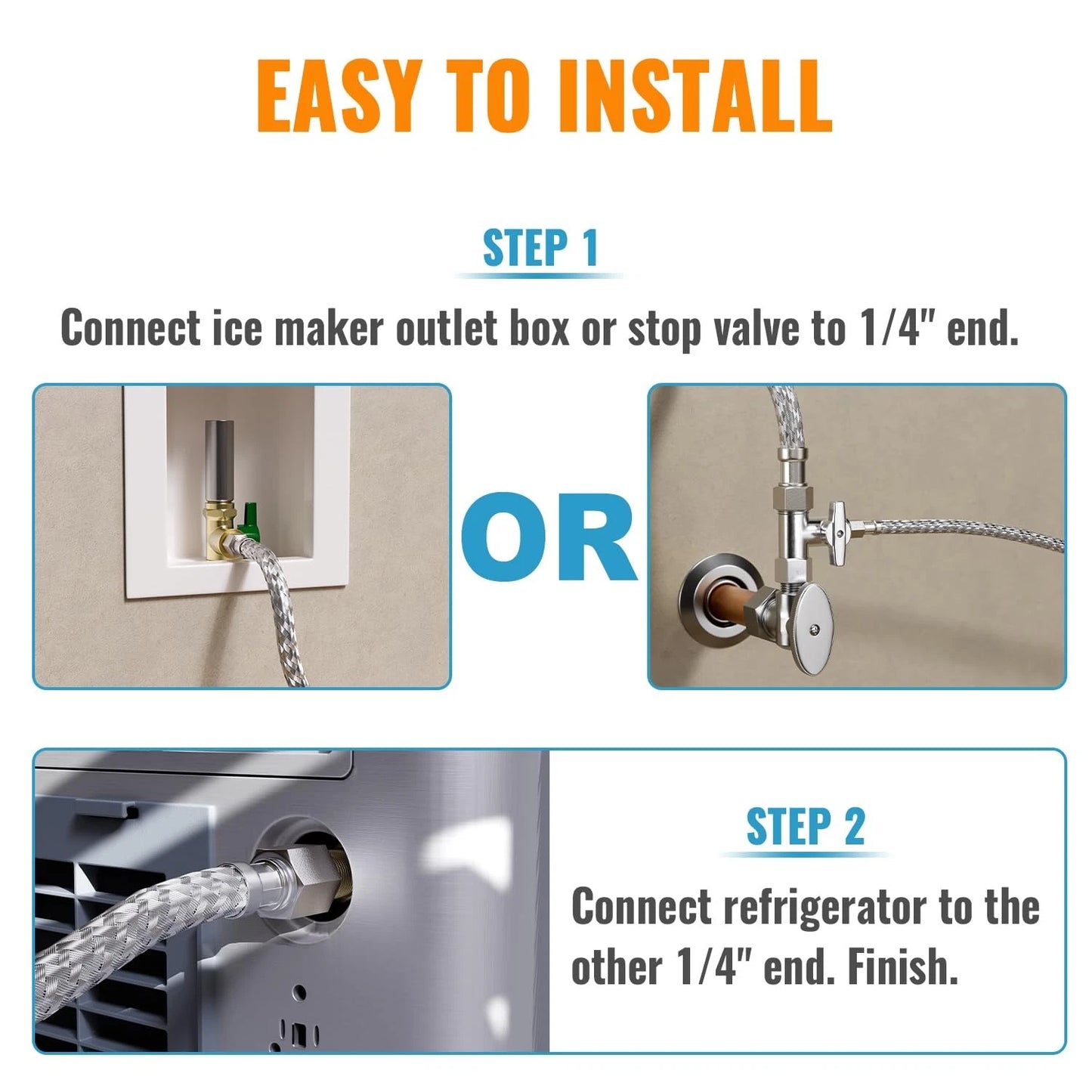 SUNGATOR 10 FT Fridge Water Line, 1/4" Comp x Ice Maker Hose 10 Feet