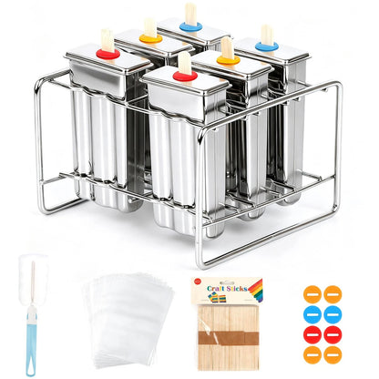 Popsicle Molds Set 6 Pieces Stainless Steel Ice 6.9in x 4.4in x 6.7in, Silver