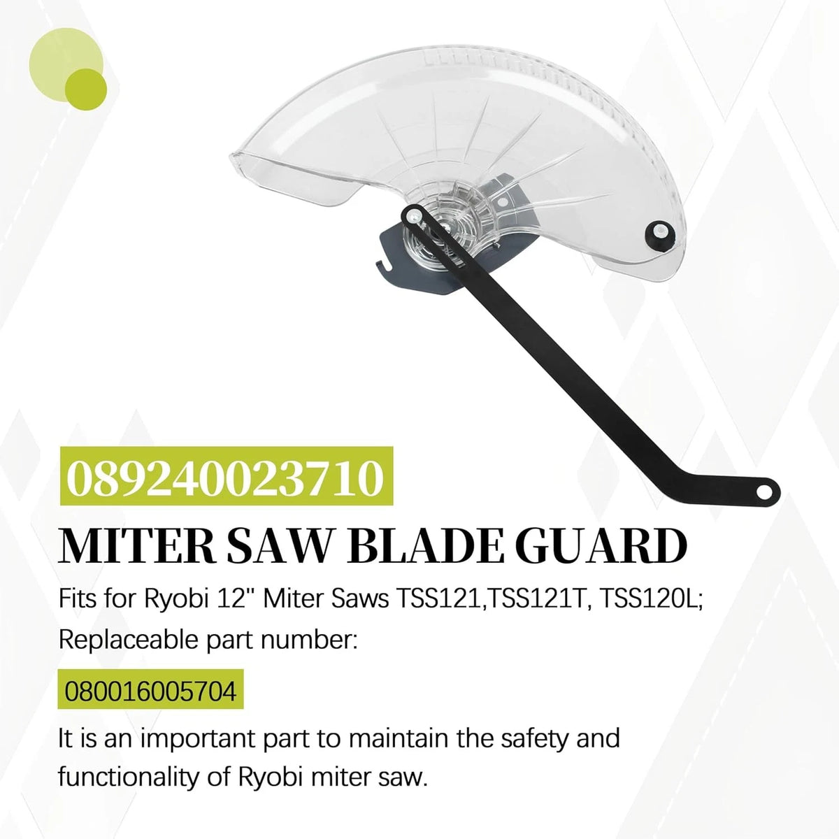 12" Miter Saw Blade Guard for Ryobi TSS121, TSS121T, TSS120 - Safety Clear