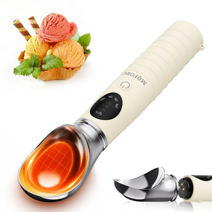 Heated Ice Cream Scoop with Removable Head – Dishwasher Safe 2oz, Beige