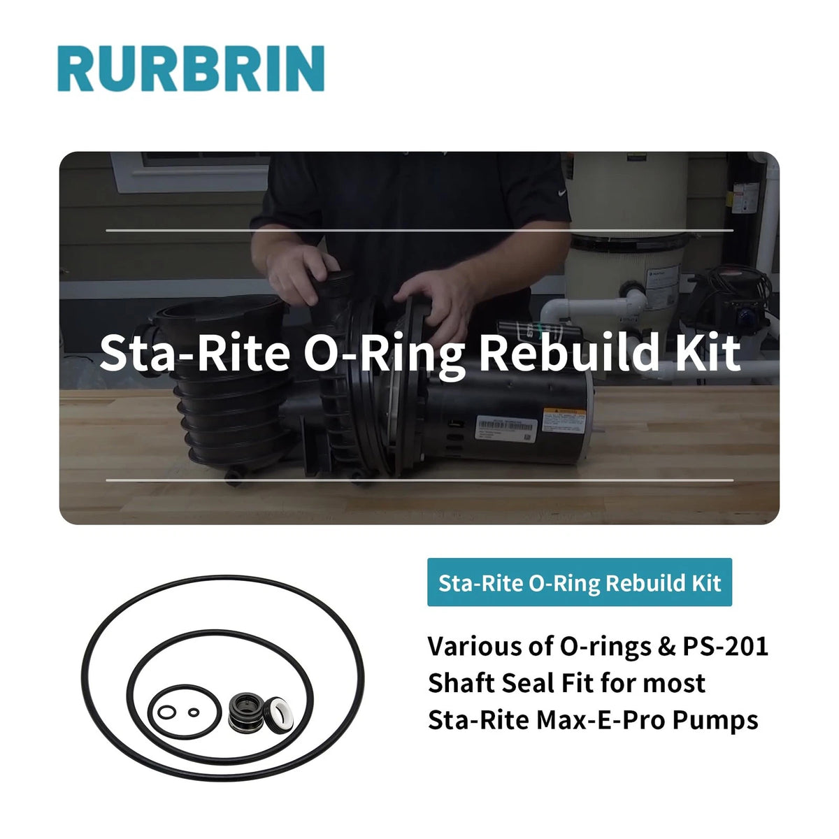 RURBRIN PS-201 Shaft Seal & O-Ring (1set)PS-201 Rebuild Repair 79 Kit, Black