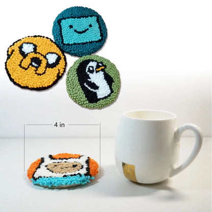 Siqinam Adventure-Time Punch Needle Coaster, Orange, green, white, yellow