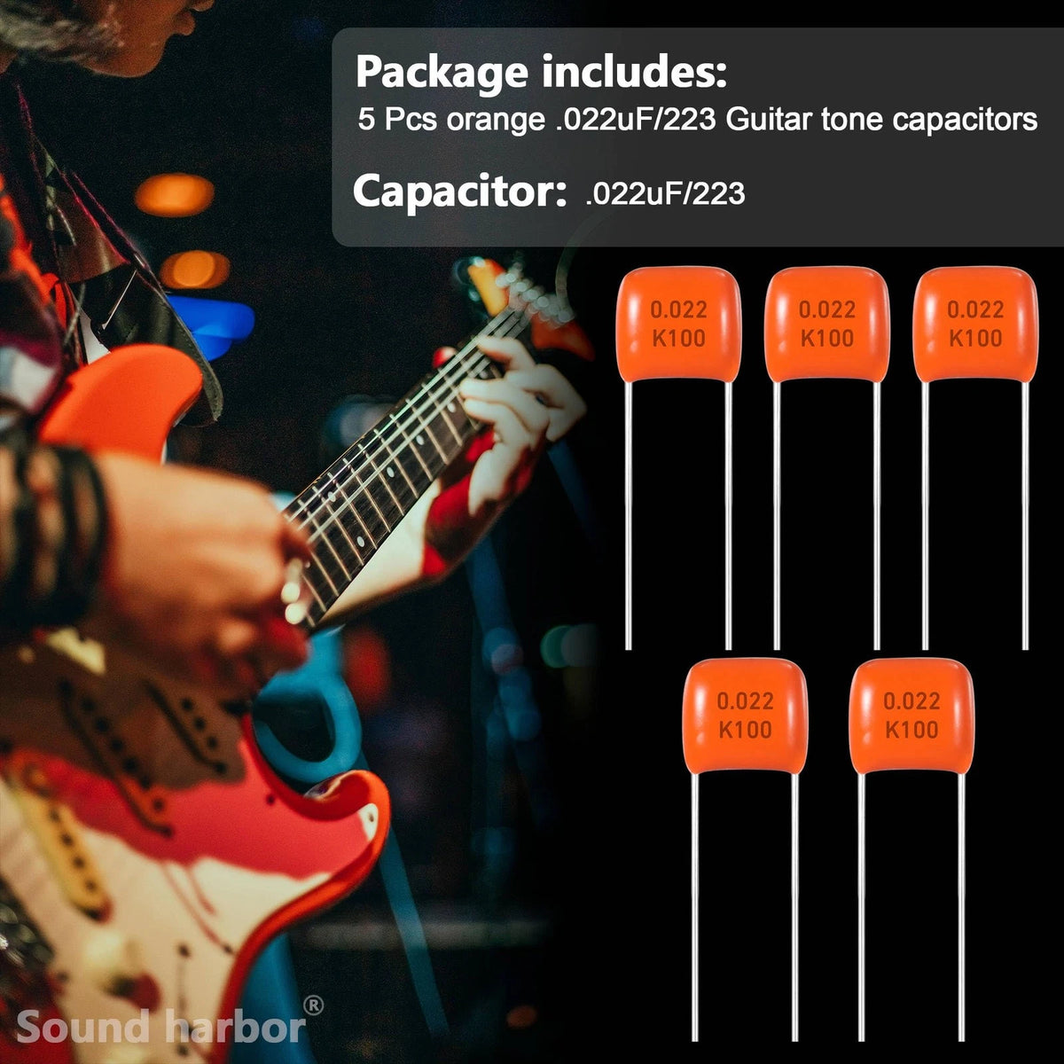 Sound harbor Orange Guitar Capacitor for Electric Bass .022 uF 5psc...