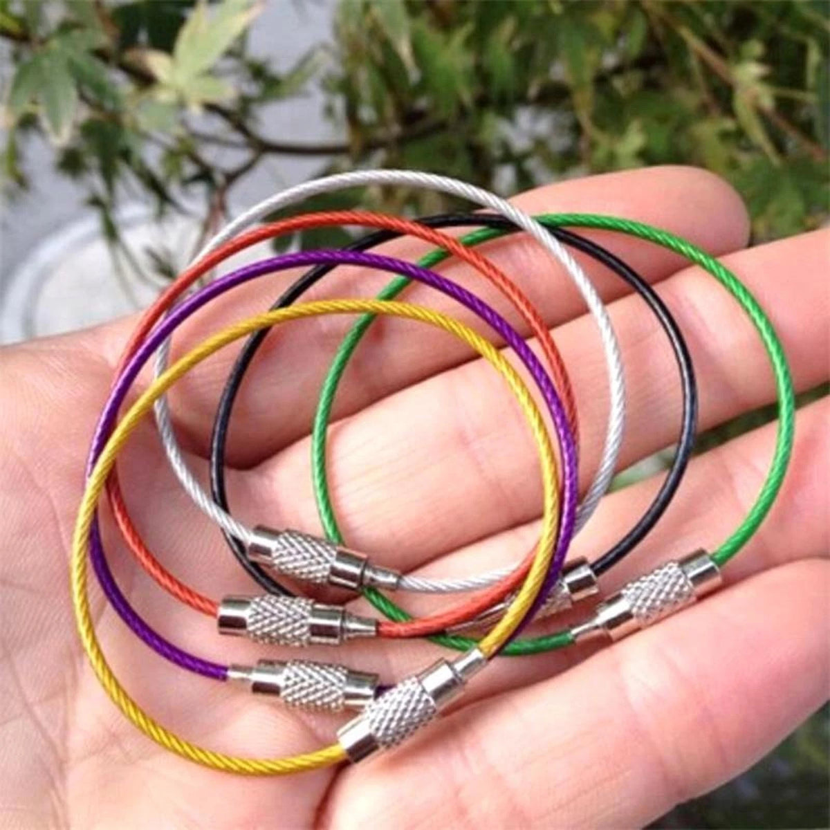 20* 1.5mm Screw Locking Wire Keychain Cable Rope Key Holder Keyring Chain Ring F