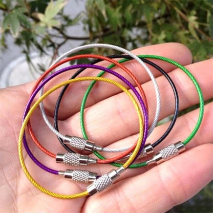 20* 1.5mm Screw Locking Wire Keychain Cable Rope Key Holder Keyring Chain Ring F