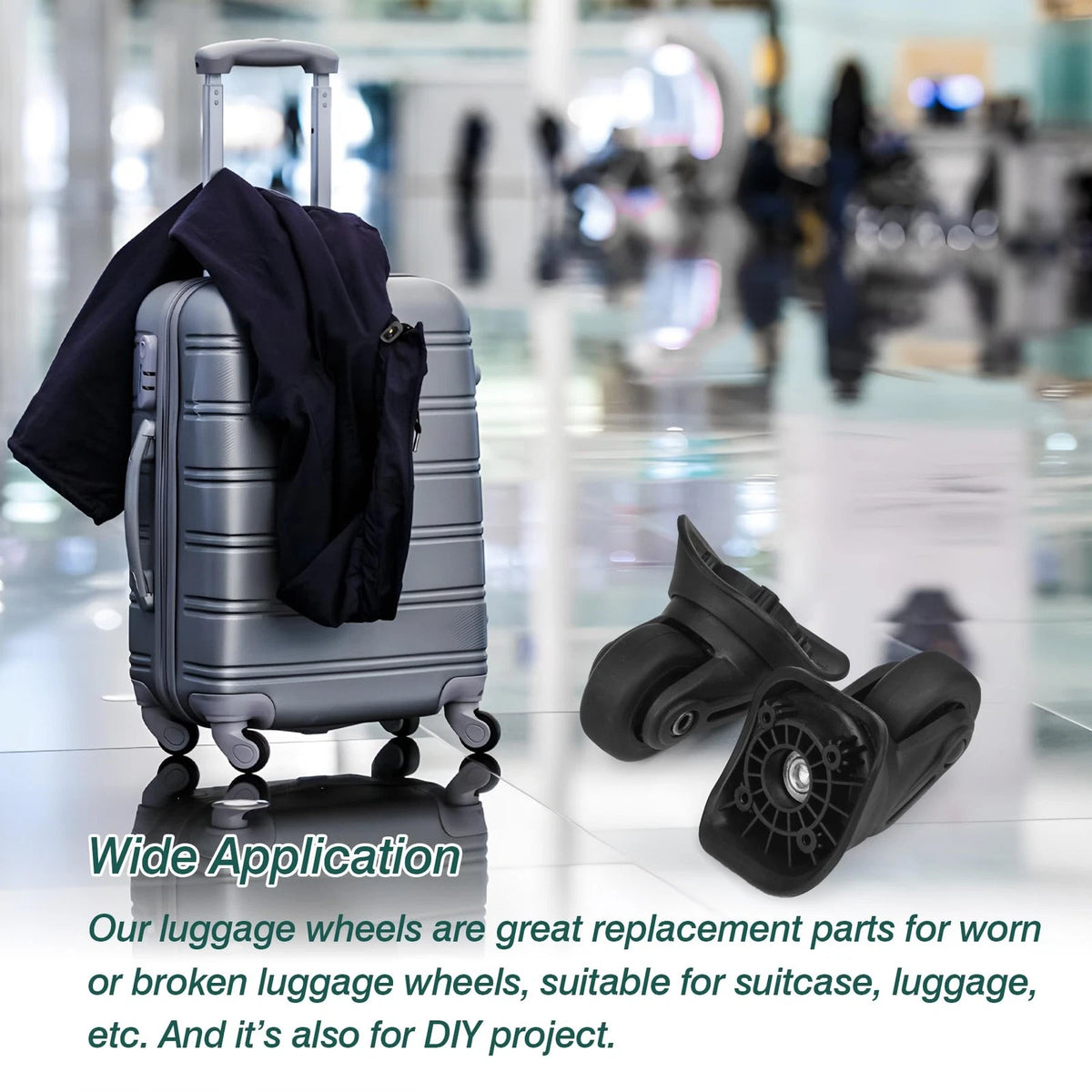Ech.Apr 2Pcs Luggage Wheels Replacement, Rubber Swivel 2pcs, Black