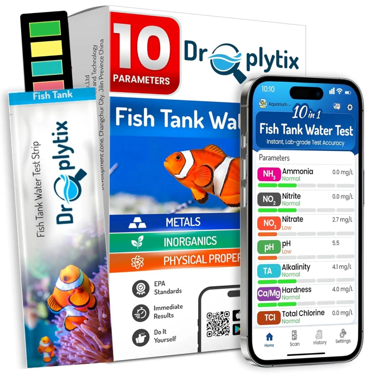 DROPLYTIX Digital Aquarium Water Test Kit, App-Enabled 10-in-1 Freshwater &...