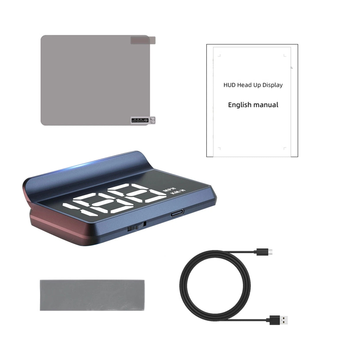 Universal Windshield HUD for Cars with Large Font Display and Type C Cable
