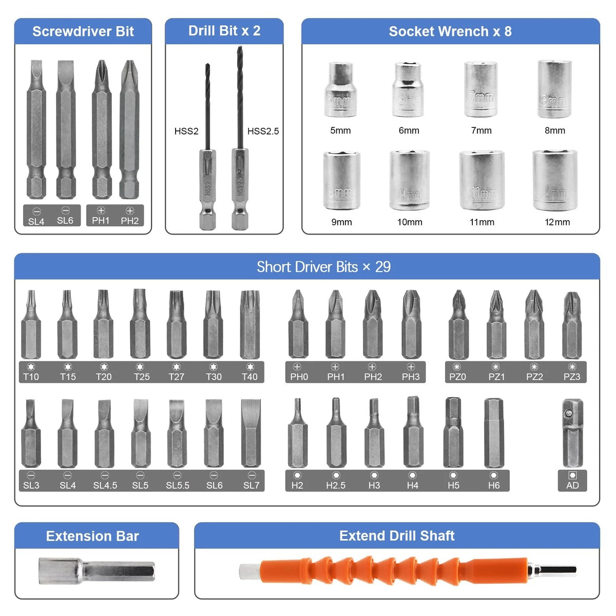Blue Cordless Electric Screwdriver Set, 3.7V Rechargeable Small
